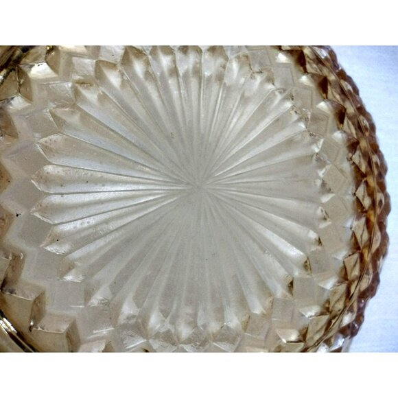 Amber Glass Bowl Vintage Carnival Diamond Pattern Ruffle Trim Clear 6.5 Inches - Picture 11 of 11